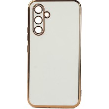 MarkEntegra Case 4u Samsung Galaxy A54 Uyumlu Kılıf Kamera Korumalı Parlak Gold Kenarlı Yumuşak Silikon Kapak Bark Beyaz