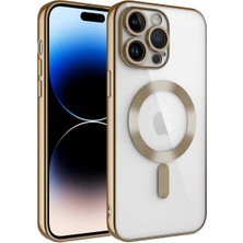 MarkEntegra Case 4u Apple iPhone 12 Pro Kılıf Kamera Lens Korumalı Magsafe Şarj Kılıfı Şeffaf Renkli Yumuşak Demre Kapak Altın