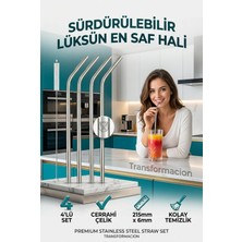 Creatividad Solutions Paslanmaz Çelik Metal Pipet Seti 4'lü - Yıkanabilir Fırçalı Çevre Dostu Pipet 723136