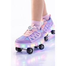 Helinaria Çocuk Işıklı Patenli Ayakkabı 4 Tekerlekli LED Kaykay Sneaker Ortopedik Kaymaz Taban