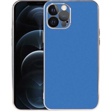 MarkEntegra Case 4u Apple iPhone 12 Pro Max Kılıf Kamera Korumalı Altın Renkli Kenar Viyana Arka Kapak Saks Mavi