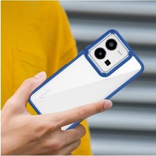 MarkEntegra Case 4u Vivo Y35 Kılıf Kamera Çıkıntılı Arkası Kristal Şeffaf Hassas Tuşlu Renkli Kenarlı Flora Kapak Lacivert