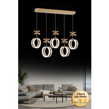 Zerafet 5 Li Rose Gold Yemek Masası Üstü 3 Renk Ledli Modern Sarkıt LED Avize
