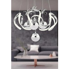 6 Kollu Damla Krom Gümüş 4 Toplu Sarkıt Şık LED Avize (Dimmer Kumandalı)