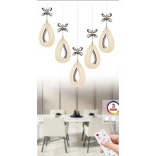 Damla 5 Li Gümüş Yemek Masası Üstü 3 Renk Ledli Kumandalı Modern Sarkıt LED Avize
