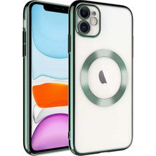 MarkEntegra Case 4u Apple iPhone 11 Kılıf Kamera Korumalı Wireless Şarj Özellikli Sert Pc Riksos Magsafe Silikon Kapak Koyu Yeşil