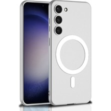 MarkEntegra Case 4u Samsung Galaxy S23 Kılıf Kamera Korumalı Wireless Şarj Özellikli Kıpta Magsafe Silikon Kapak Gümüş