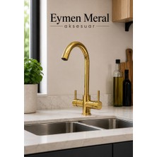 Eymen Meral Aksesuar Lüx Gold 3 Yollu Sıcak Soğuk ve Arıtmalı Mutfak Evye Bataryası 1. Sınıf Pirinç Malzemeden Üretilmiştir