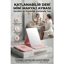 Creatividad Solutions Katlanabilir Stantlı Makyaj Aynası | Pembe Deri Çanta Boyu Mini Ayna 723190
