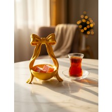 Flay 3D Fiyonk Tasarımlı Altın Kahve Yanı Çikolatalık 6’lı Set – Dekoratif Lokumluk & Kahve Sunum Aksesuarı