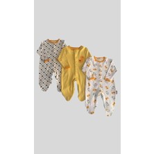 Waka Waka Kids Store Civciv Puantiye Baskılı Çıtçıt Kapamalı Patikli 3lü Set Ünisex Bebek Tulum - Sarı-Ekru-Beyaz