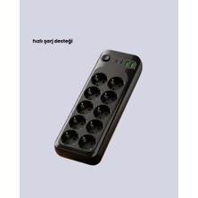 Zero Land Ilkeshop Termal Akım Korumalı 10’lu Grup Priz USB Type-C Hızlı Şarj 2500W 2m Kablo