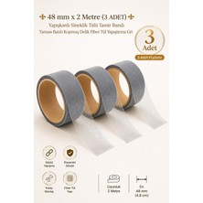 Nzb (3 Adet) 48 mm x 2 Metre Yapışkanlı Sineklik Tülü Tamir Bandı Yaması Bantı Kopmuş Delik Fiber Tül Yapıştırma Gri