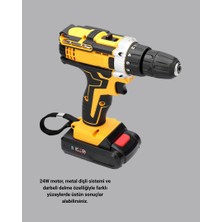 Zero Land Ilkeshop 24 Parça Çift Bataryalı Akülü Darbeli Matkap – Güçlü Motor, Metal Dişli, LED Işıklı