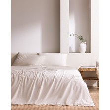 Madame Coco Tracey Çift Kişilik %100 Pamuk Pileli Linen Look Yıkamalı Çarşaflı Nevresim Takımı - Beyaz
