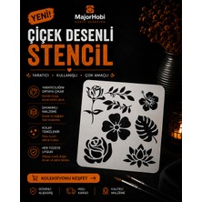 Major Hobi Çiçek ve Yaprak Desenli Stencil Şablon  Dekoratif Boyama Kalıbı