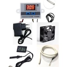 W3001 Termostat, Nem Ölçer,dc 12V Fan, Adaptör, 1mt Isıtıcı Rezistans Kablo, Kuluçka Seti