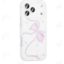 Cavora Iphone 15 Pro Max Uyumlu Inci Taş Işlemeli Desenli Kamera Korumalı Silikon Kılıf-Beyaz