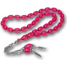 Gümüş Püsküllü Pembe Ateş Kehribar Tesbih
