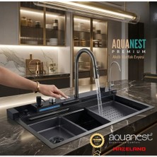 Hazeland Aquanest Premium Akıllı Evye Çelik Tezgah Üstü Dikdörtgen Tasarım Antrasit Renk