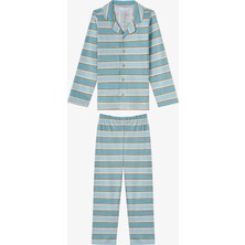Penti Mavi Erkek Çocuk Blue Stripe Uzun Kollu Düğmeli Pamuklu Gömlek Pijama Takımı