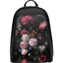 Dogo Kadın Vegan Deri Siyah Sırt Çantası - Black Floral Tasarım