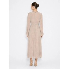 Mizalle Bej Kadın Bisiklet Yaka Normal Fit Elbise M2MZ1030120384
