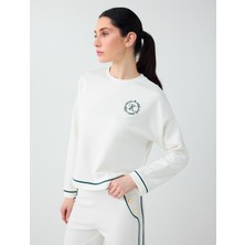 Jimmy Key Kırık Beyaz Yuvarlak Yaka Uzun Kollu Desenli Sweatshirt