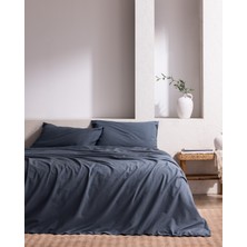 Madame Coco Tracey Tek Kişilik %100 Pamuk Pileli Linen Look Yıkamalı Çarşaflı Nevresim Takımı - Indigo