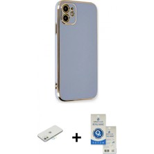 Pileli Store Pilelistore™ iPhone 11 Kılıf Yankı Serisi - Şeffaf Royal Nano Ekran Koruyucu + Renkli Kamera Lens Koruma Cam - Sı
