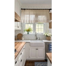Sister Home Design Keten Kısa Fırfırlı Country Mutfak, Cafe,banyo, Çiftlik Evi Perdesi
