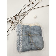 Belirtilmemiş Denim Mavi 7 Katlı Çift Taraflı Dolgulu Müslin Bebek-Çocuk Battaniyesi Pamuk 110X110 cm