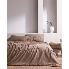Madame Coco Tracey Tek Kişilik %100 Pamuk Pileli Linen Look Yıkamalı Çarşaflı Nevresim Takımı - Vizon