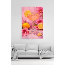 HonataDizayn Pembe Kokteyl Limon ve Tropikal Çiçekli Modern Mutfak Bar Dekoratif Kanvas Tablo
