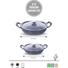 FMS Döküm Sahan X 2’li Set | 20 + 22 cm | Yanmaz Yapışmaz | Döküm kapaklı |