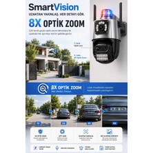 SmartVision Wi-fi Ptz Kamera 3 Kameralı 8x Zoomlu Akıllı Kamera Çakar Işıklı 4mp UHD Hareket Algılama Takip