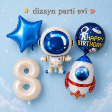 Uzay Temalı Krem Rakam Folyo Balon Seti Astronot Roket Happy Birthday Doğum Günü Parti Süsü