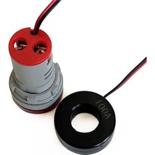 Teknoartshop 22MM Dijital Ampermetre Yuvarlak Ac 60-500V 0-100A Kırmızı