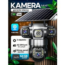 Dobest 3 Kamera 4K 4g Sım Solar Ptz Kamera Otomatik Takip Alarm Renkli Gece Görüşü App Kontrol Bulut Depolama 3 Ekran Ip6 Hava Dayanıklı -64GB Sd Kart