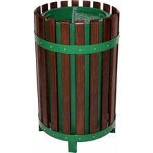 Hijyen Dükkanı Ahşap Dış Mekan Çöp Kovası Üstten Küllüklü 40 Litre Dekoratif Park Bahçe Tipi Metal Gövdeli S-319