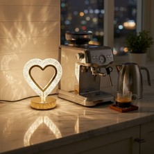 Ozcmax Kalp Şeklinde Kristal LED Masa Lambası – Dokunmatik, 3 Renk Işık Modlu, Şarjlı Minii Dekoratif Gece Lambası
