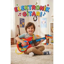LRS Store Büyük Boy Müzikli Elektronik Rock Gitar - Askılı, Ses Efektli Eğitici Oyuncak Müzik Aleti Erkek Çocuk Hediye