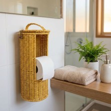 Ozcmax Askılı Plastik Rattan Tuvalet Kâğıdı Standı – Hasır Görünümlü, Kapaklı, Yedekli Wc Kâğıtlıık, Banyo ve Tuvalet Için Dekoratif Organizer