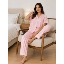 Balis Pijama Kadın Pembe Bordo Gri Kalp Desenli Ekoseli Kurdele Seçenekli Kısa Kollu Pijama Takımı Rahat Şık Zarif Terletmez Iç Göstermez Yumuşak Dokulu Ev Giyim Seti Hediyelik Bayramlık Alt Üst Takım Homewear