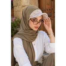 Aişe Tesettür Haki Taş Desen Kepli Bandana Şapka Şal