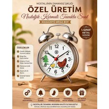 Wolawood Özel Üretim Nostaljik Kurmalı Saat Hareketli Tavuk Modeli~çift Zilli Masaüstü Dekoru 1• Sınıf Kalite Premium Gümüş Metal Gövde, Mekanik, Alarmlı Hediyelik Masa Saati