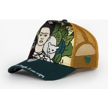 RustandRich Kadın Erkek Yeşil Trucker Şapka Art Collection Frida