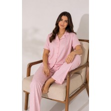 Balis Pijama Kadın Pembe Bordo Gri Kalp Desenli Ekoseli Kurdele Seçenekli Kısa Kollu Pijama Takımı Rahat Şık Zarif Terletmez Iç Göstermez Yumuşak Dokulu Ev Giyim Seti Hediyelik Bayramlık Alt Üst Takım Homewear