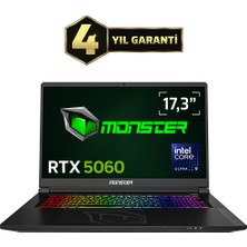 Monster Tulpar T7 V26.4.8 Intel Core Ultra 9 185H 64 GB RAM 1 TB SSD 8 GB RTX 5060 FreeDOS 17,3" FHD 144 Hz Oyun Bilgisayarı
