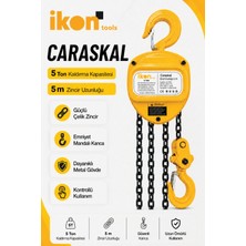 Ikon Tools 5 Ton 5 M Zincirli Caraskal Manuel Vinç Emniyet Mandallı Kanca Çelik Zincirli Kaldırma Aparatı